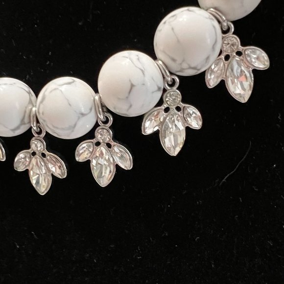 Adornable U Silver White Marble Rhinestone Reversible Statement Classic … - Picture 4 of 16